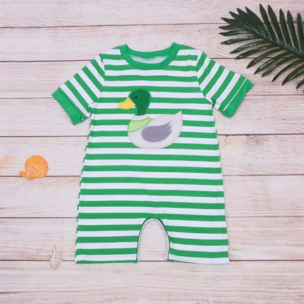 Baby Boys Boutique Duck Mallard Green Short Sleeve Romper Jumpsuit